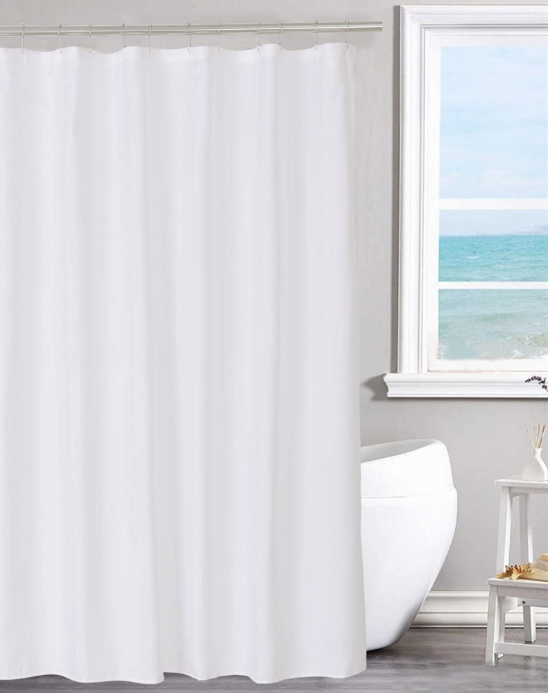 Hotel Quality Solid White Fabric Shower Curtain Liner with Magnets, Washable