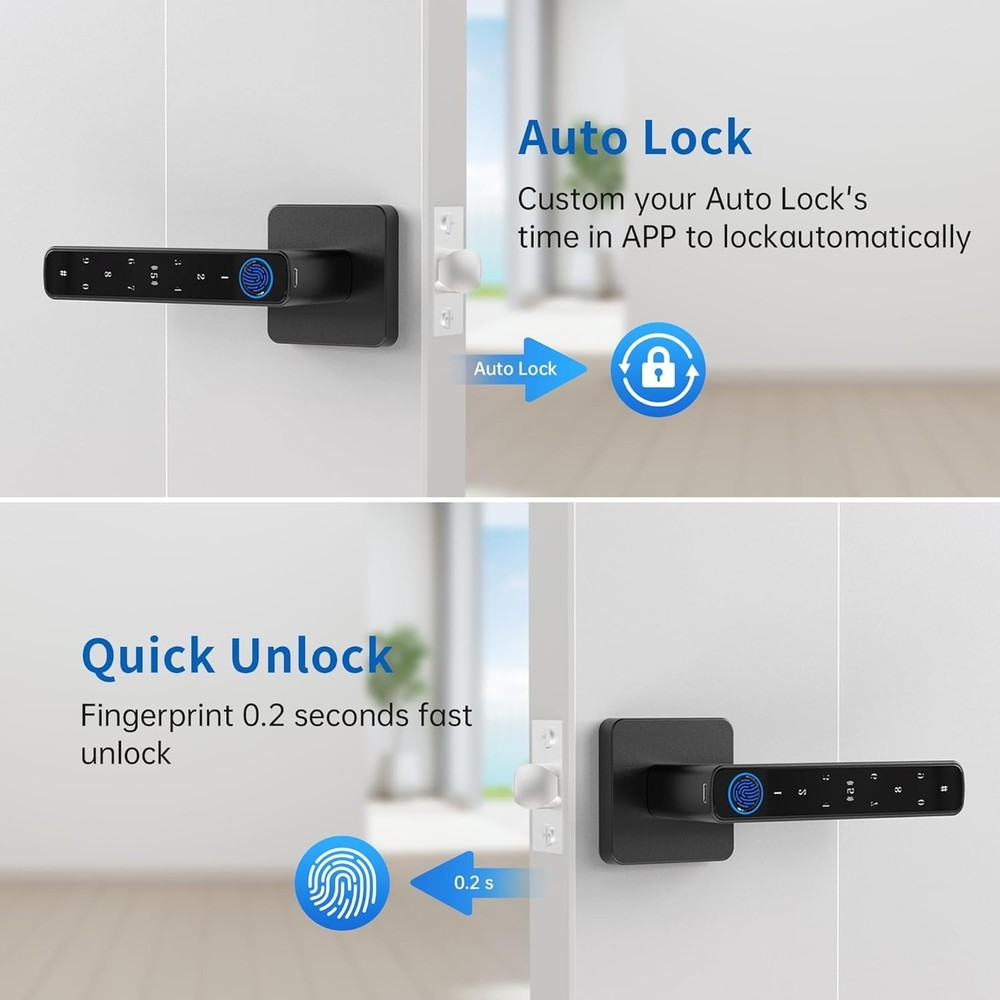 Smart Door Knob with Handle, with App/Code/Backup Key/Fingerprint/IC Card