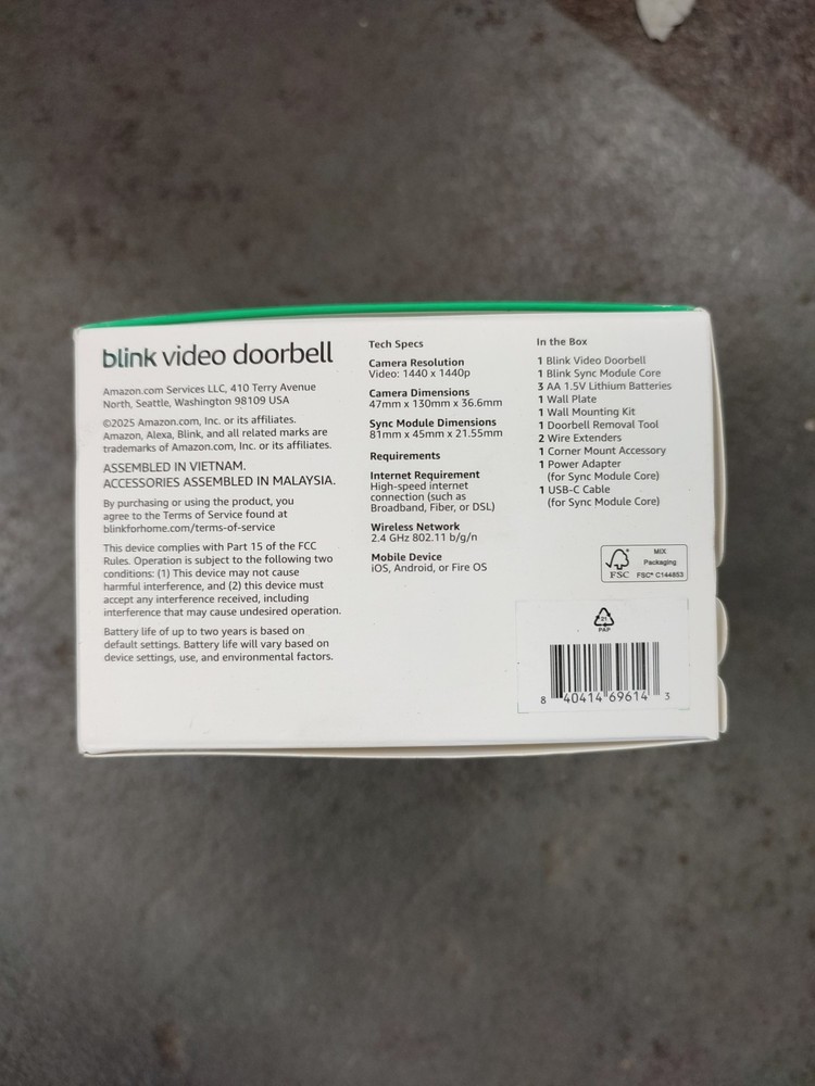 New 2025 Blink Video Doorbell 2nd Gen + Sync Module Core - System