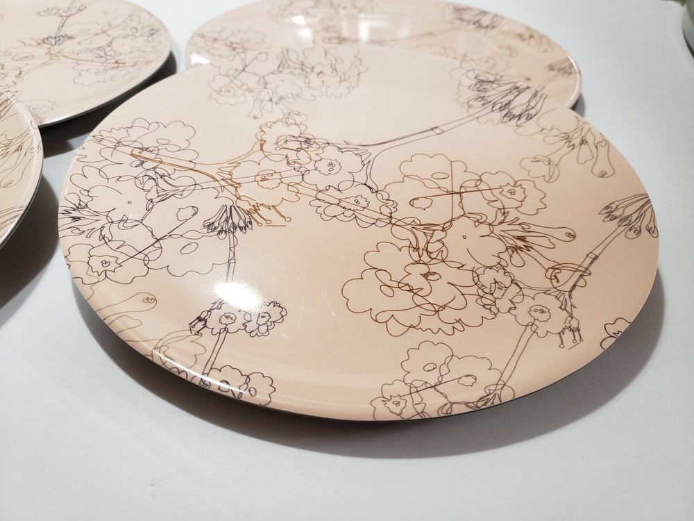 SET/4 INDEPENDENT STUDIES™ Melamine Tan Oval SCRIBBLE TREES PLATES Modern Design