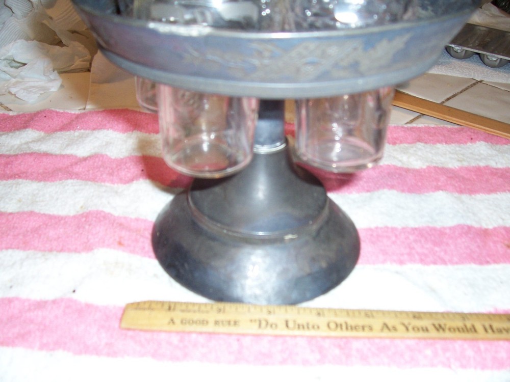 Victorian Silver Plate Cruet Caddy Condiment Carousel Set and Stand, Table ware