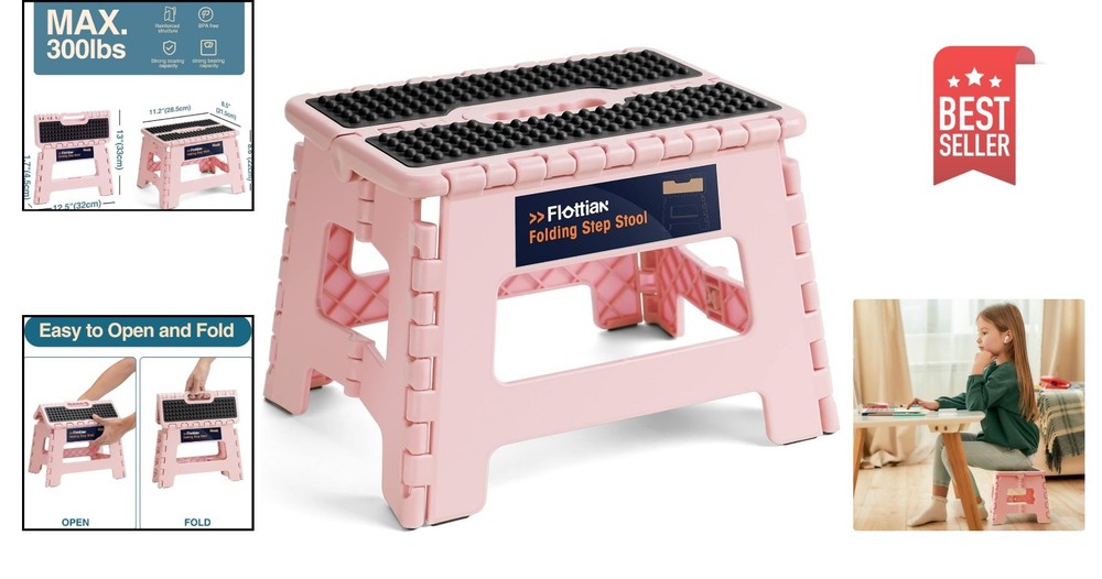 Portable Sakura Pink Step Stool - Foldable Design, Sturdy & Safe for All Ages