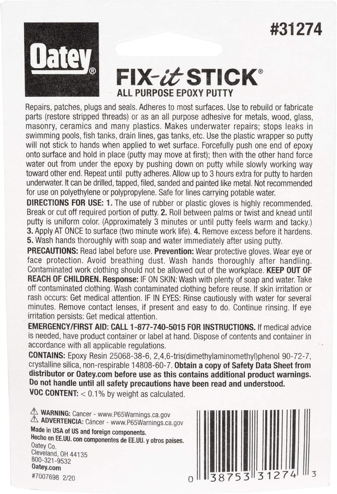 31274 Stick Fix-It Multi-Purpose Epoxy Putty 1.33 oz White