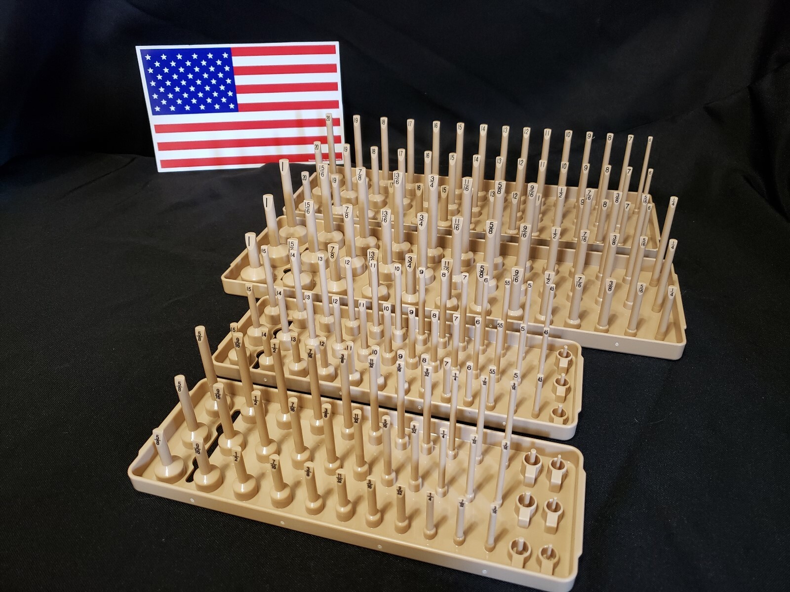 Hansen 4 Pc- 3 Row Socket Organizer Metric SAE Storage Rack 1/4" & 3/8" - USA