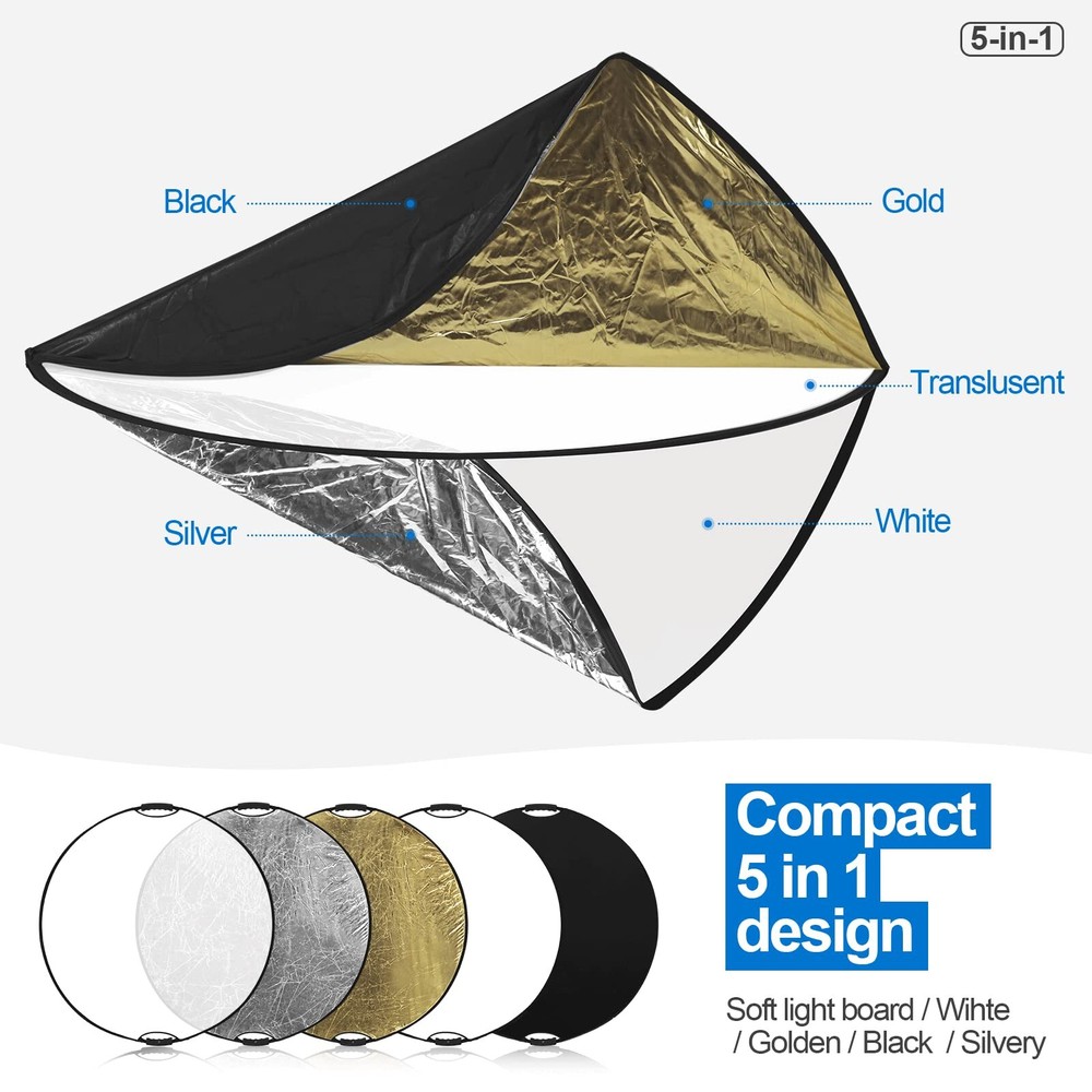 43inch/110cm Photography Light Reflector Portable Foldable 5 In 1 Diffuser Refle