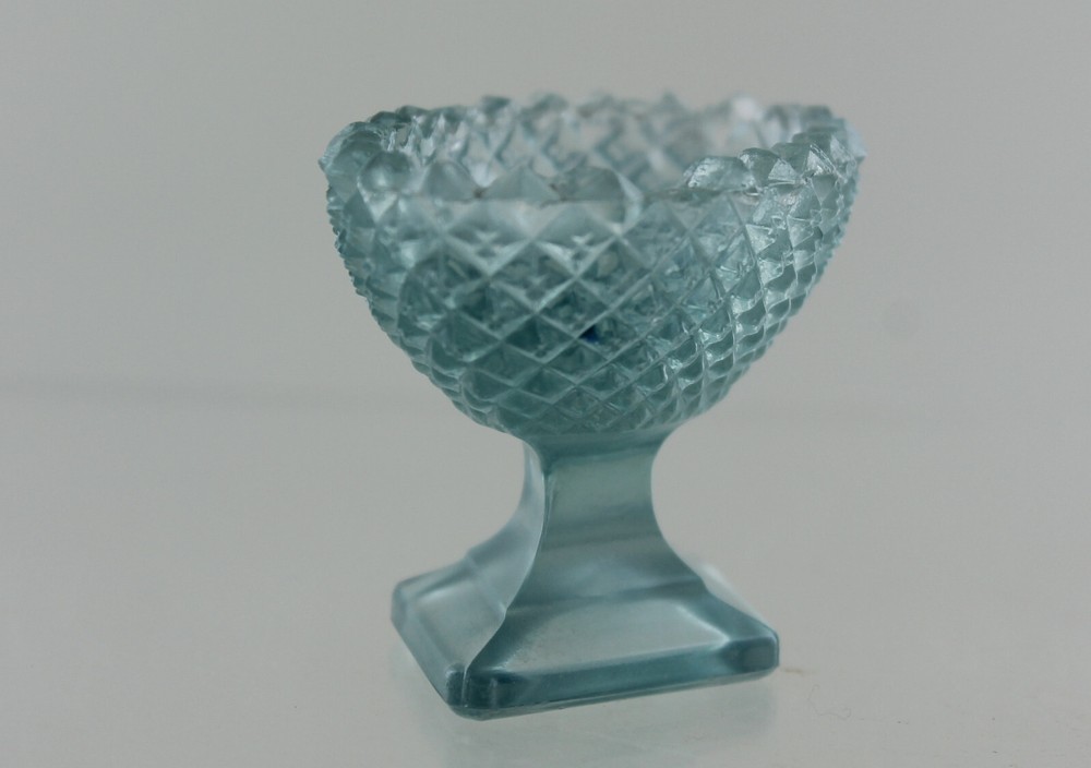 Vintage Pedestal Salt Dip Cellar - Light Blue Diamond Pattern