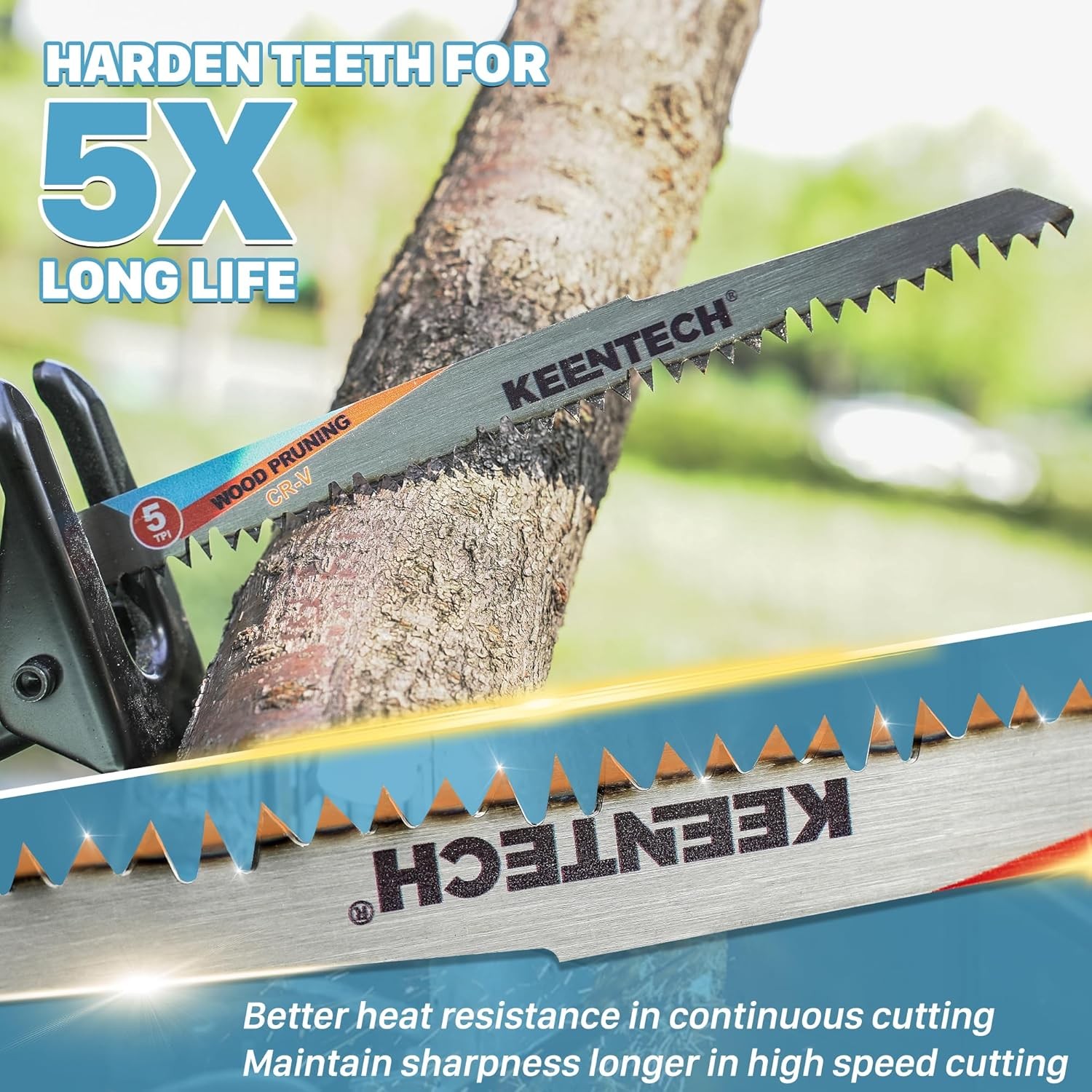 KEENTECH 12" Reciprocating Saw Blades, 5-Pack Wood & Tree Pruning, 5 TPI