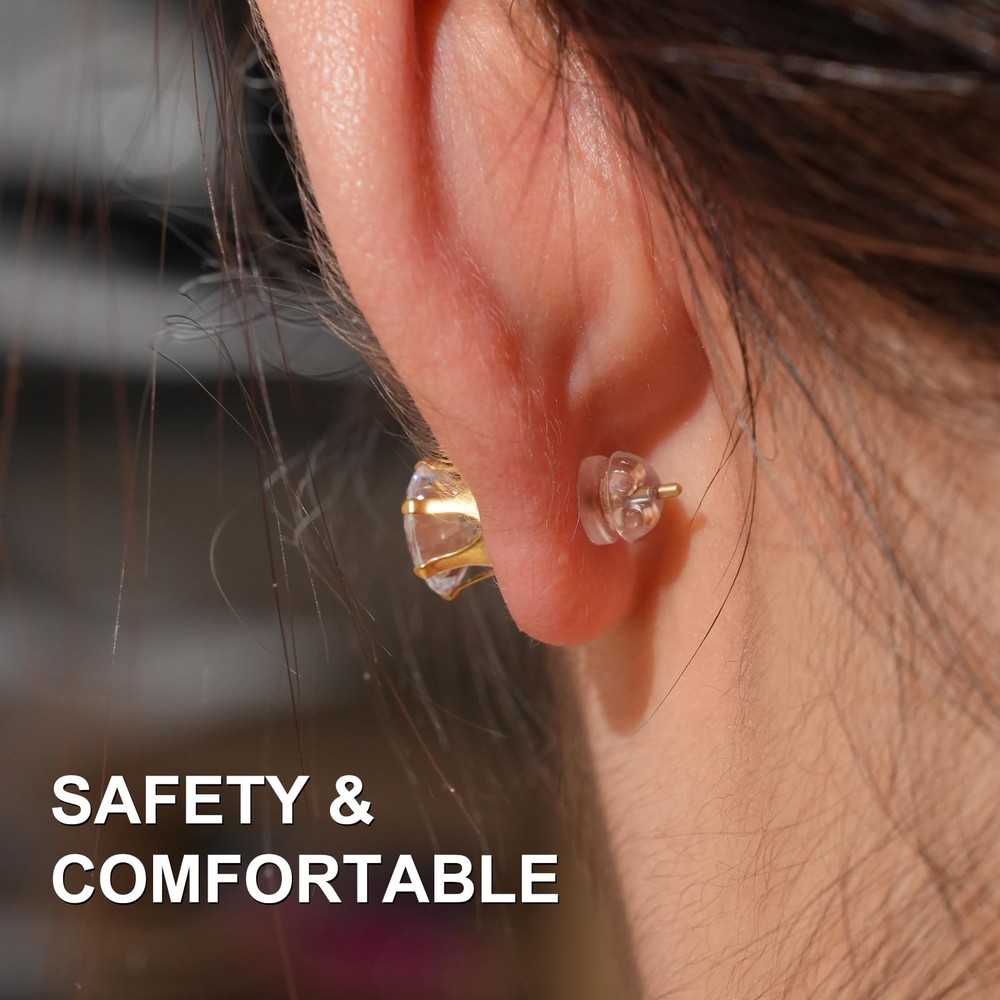 120pcs 18K Gold Earring Backs for Studs, 3 Colors Silicone Earring Backs Repl...