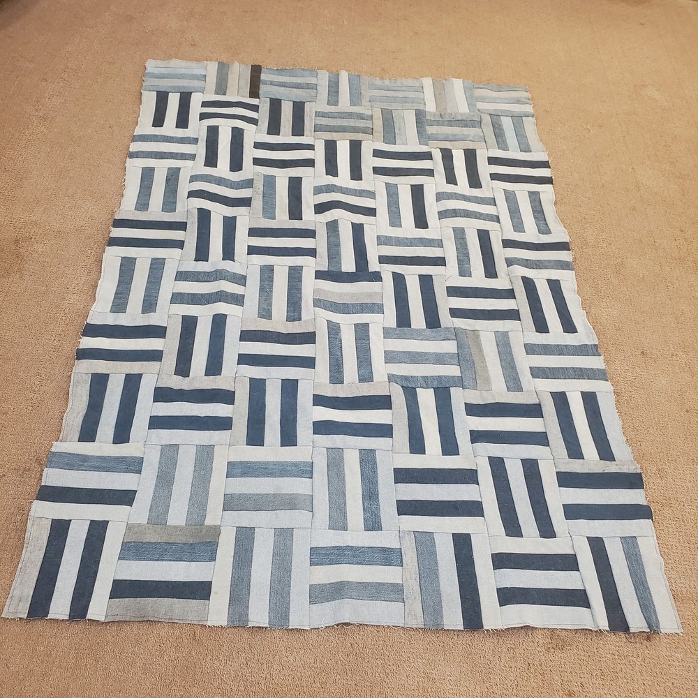 Recycled Blue Jeans Patchwork Quilt, Handmade 75x54 Throw