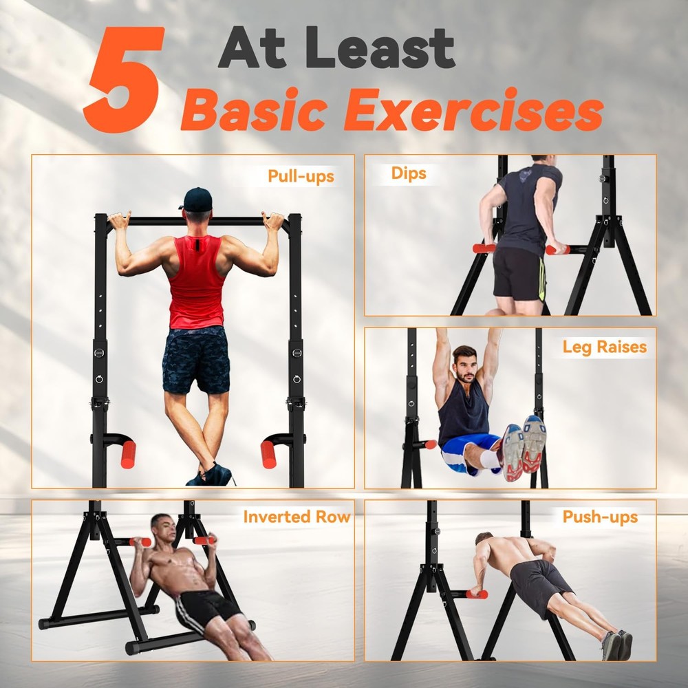 Power Tower Pull Up Dip Station Foldable, Pull Up Bar Station Adjustable, Mul...