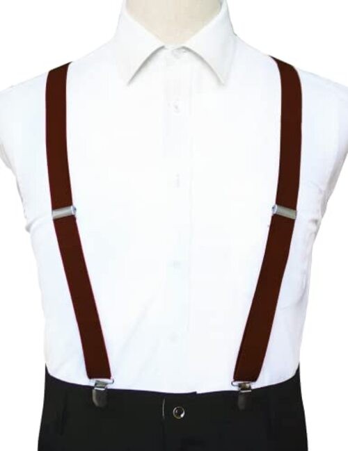 Solid Color Mens Suspender with 3 Strong Clips Adjustable Braces Brown