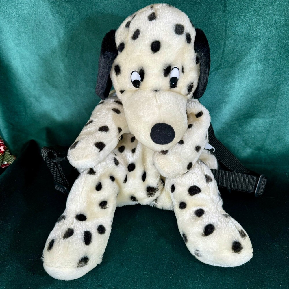 Plushland Dalmatian Backpack Zips Close With Adjustable Black Straps
