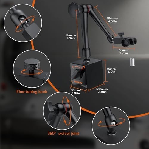 Magnetic Base Stand Holder for Dial Indicator - 176lbs Pull, 3 Adjustable Joints