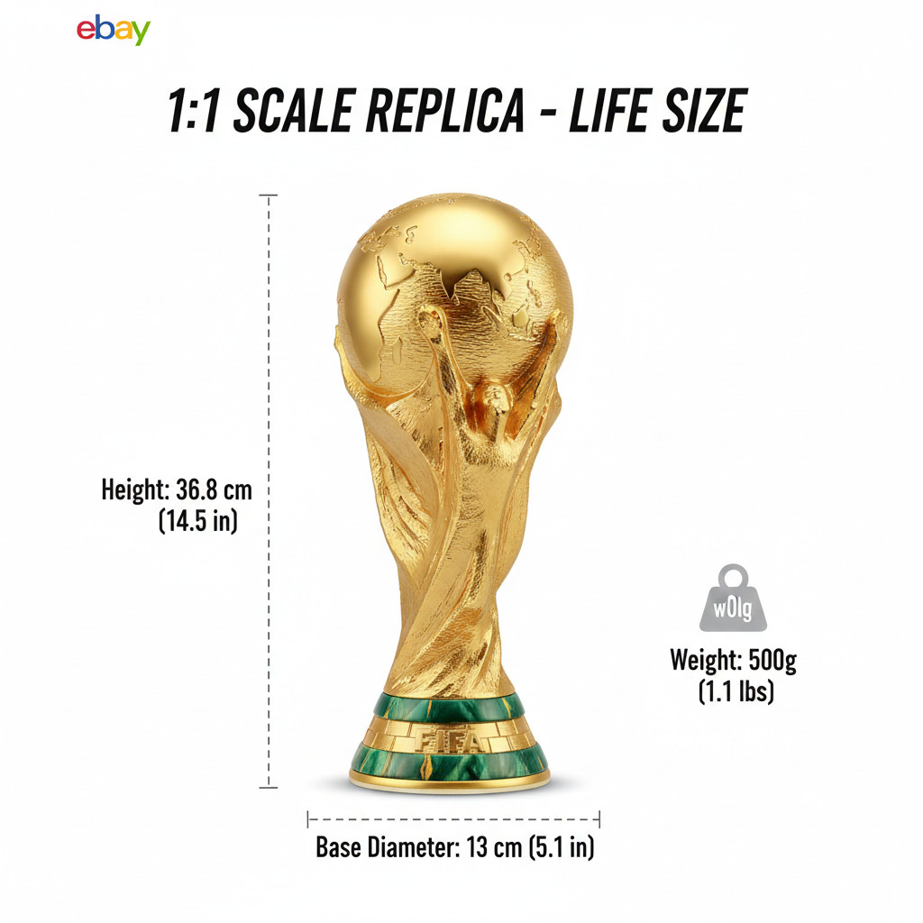 Life-Size FIFA World Cup Trophy Replica - 1:1 Scale Gold Edition - 14.5" Full Si