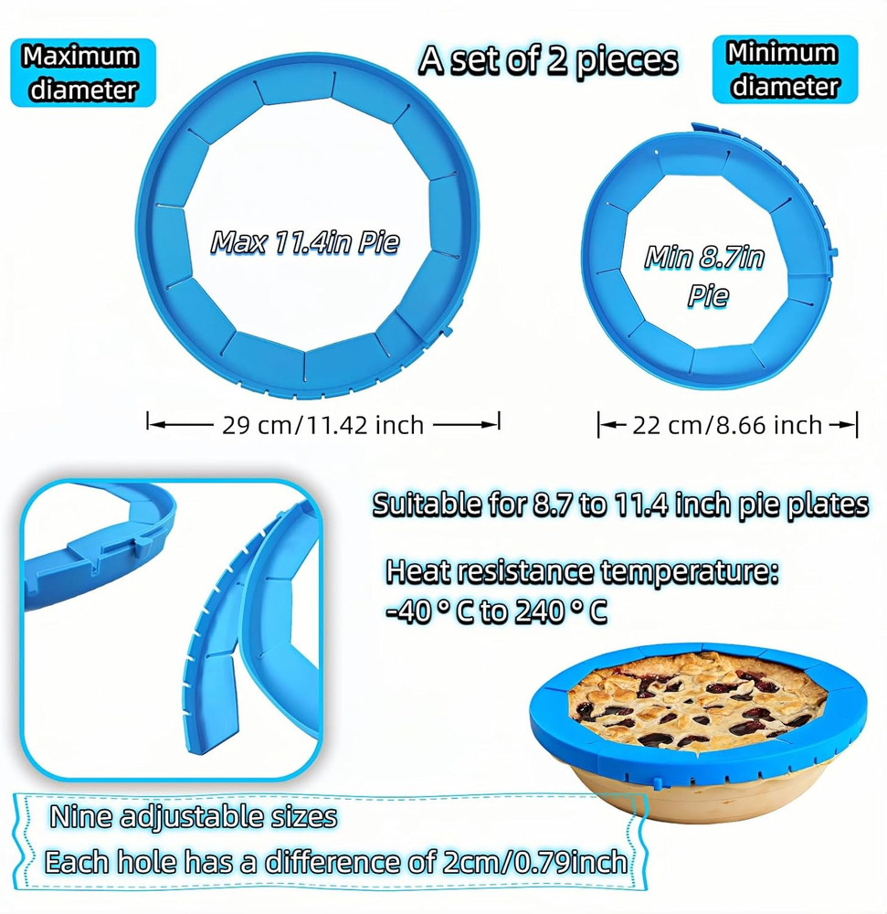 Adjustable Silicone Pie Crust Shield | 8.7-11.4" Reusable Baking Guard | Prevent