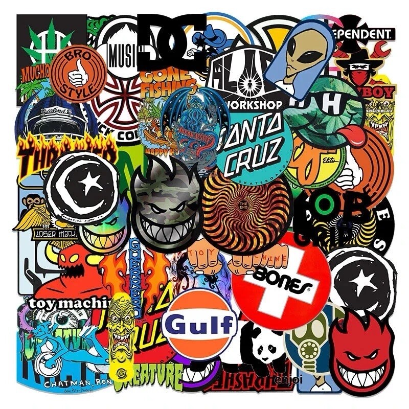 Skate Logo Brand Stickers 50pk Mix Santa Cruz Thrasher Baker Alien Skateboarding