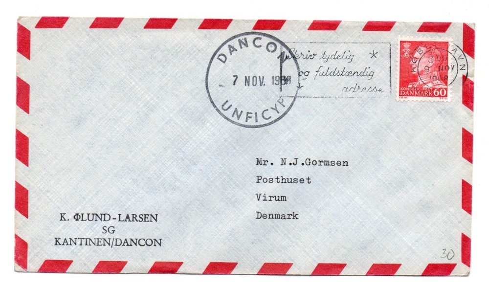 DENMARK: Cover UN-mail Dancon, Unficyp 1968.