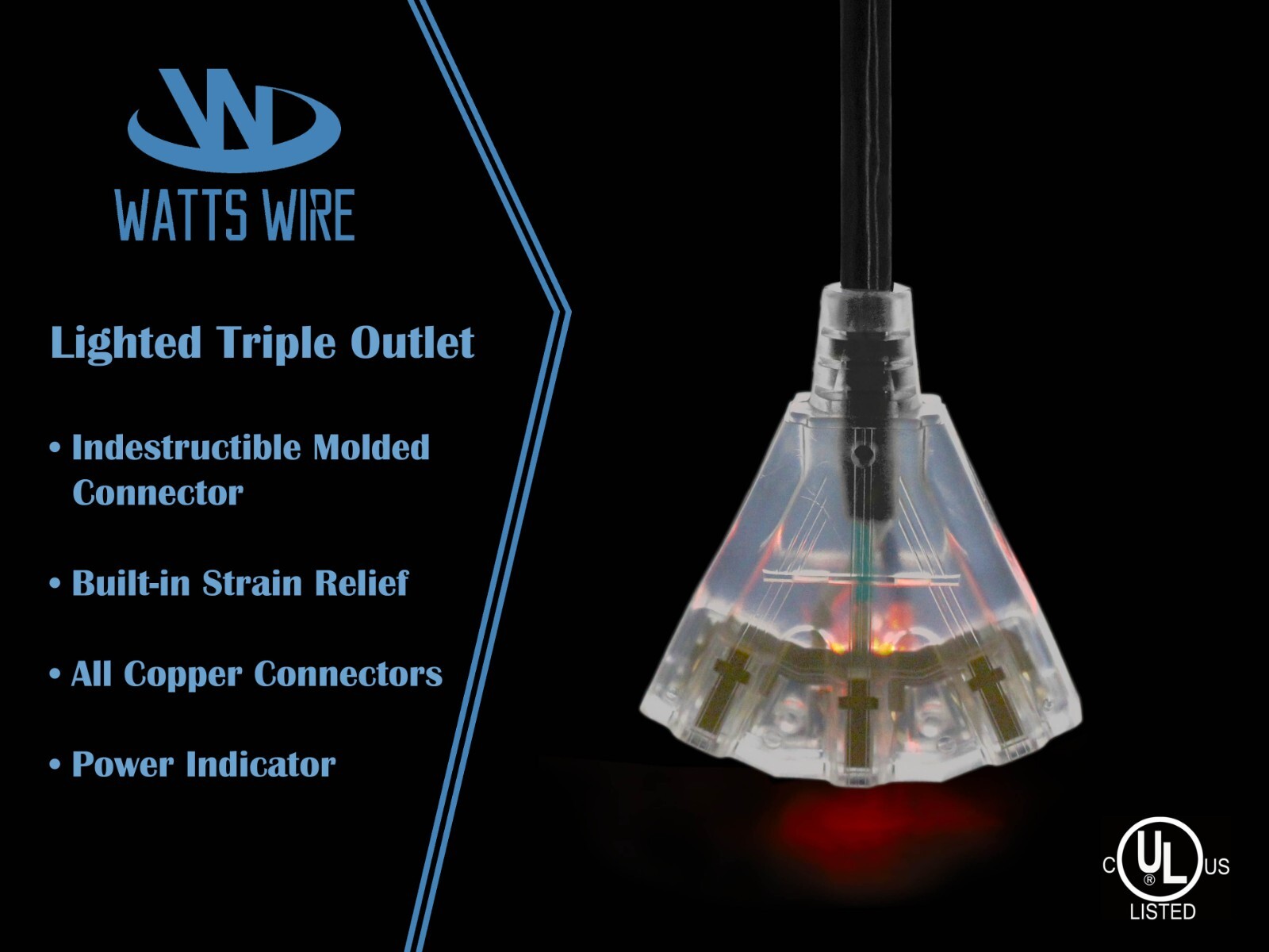 12 Gauge Extension Cords Heavy Duty Lighted 3-Outlet SJTW Indoor / Outdoor 12 3