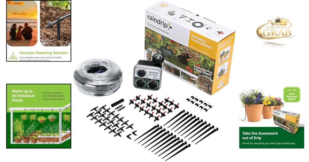R560DP Drip Watering System with Timer 20 Plants Auto Irrigation Kit Black