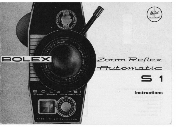 Bolex S 1 Zoom Reflex Automatic Instruction Manual Reprint