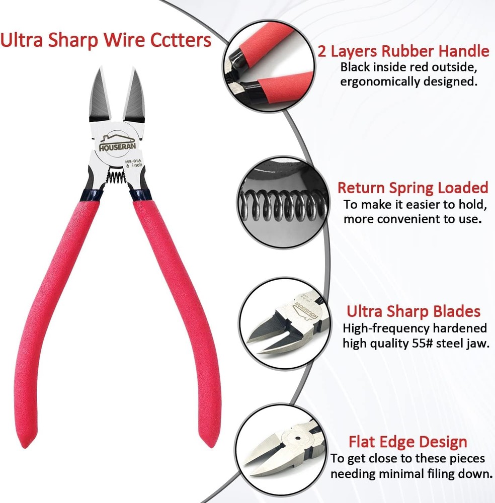 Wire Cutters 2 PACK, 6 inch Cutter Set, HOUSERAN Side 6"- 2 Pack, 2 Pack