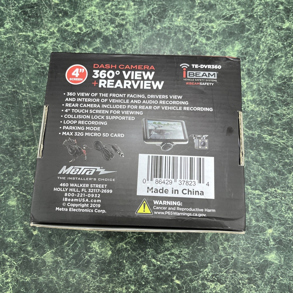 iBeam TE-DVR360 360° Interior Dash Camera With Rearview Camera Bundle