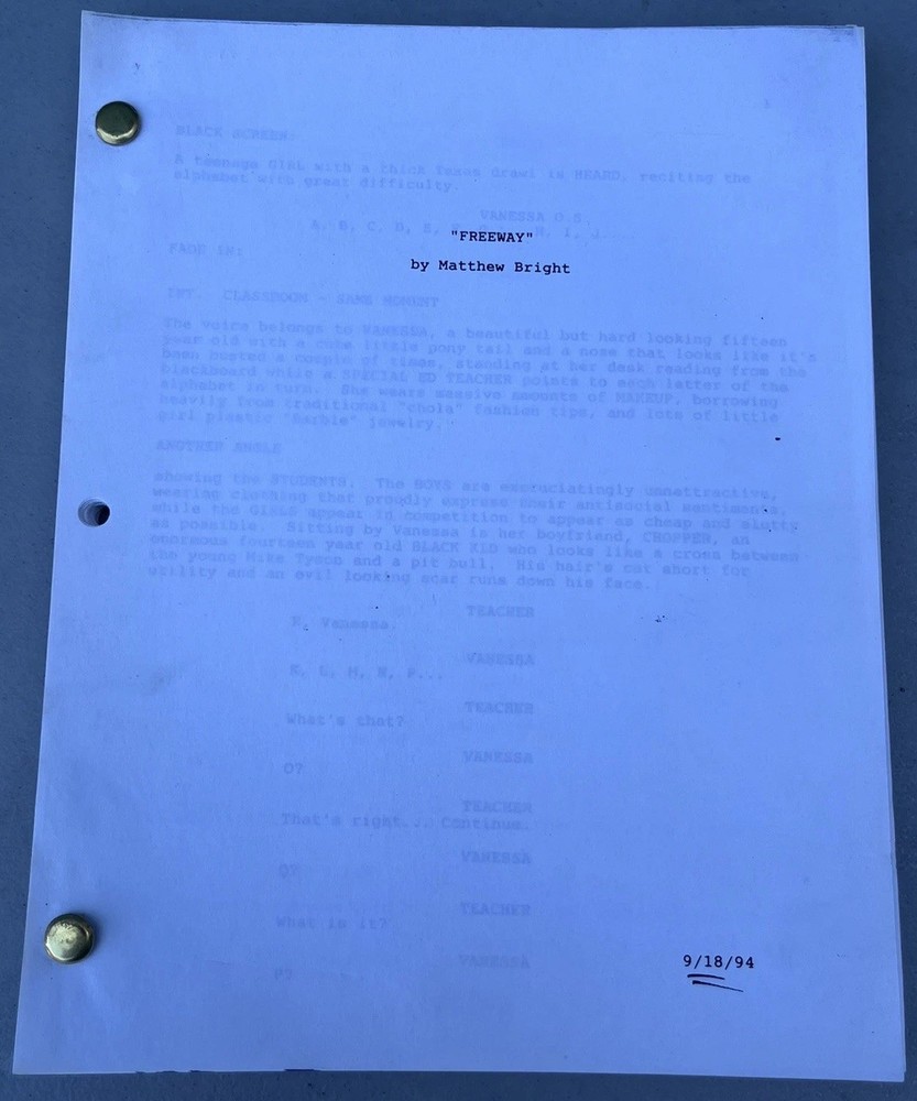 1996 Highway Matthew Bright Series Original Script Witherspoon Sutherland Stone