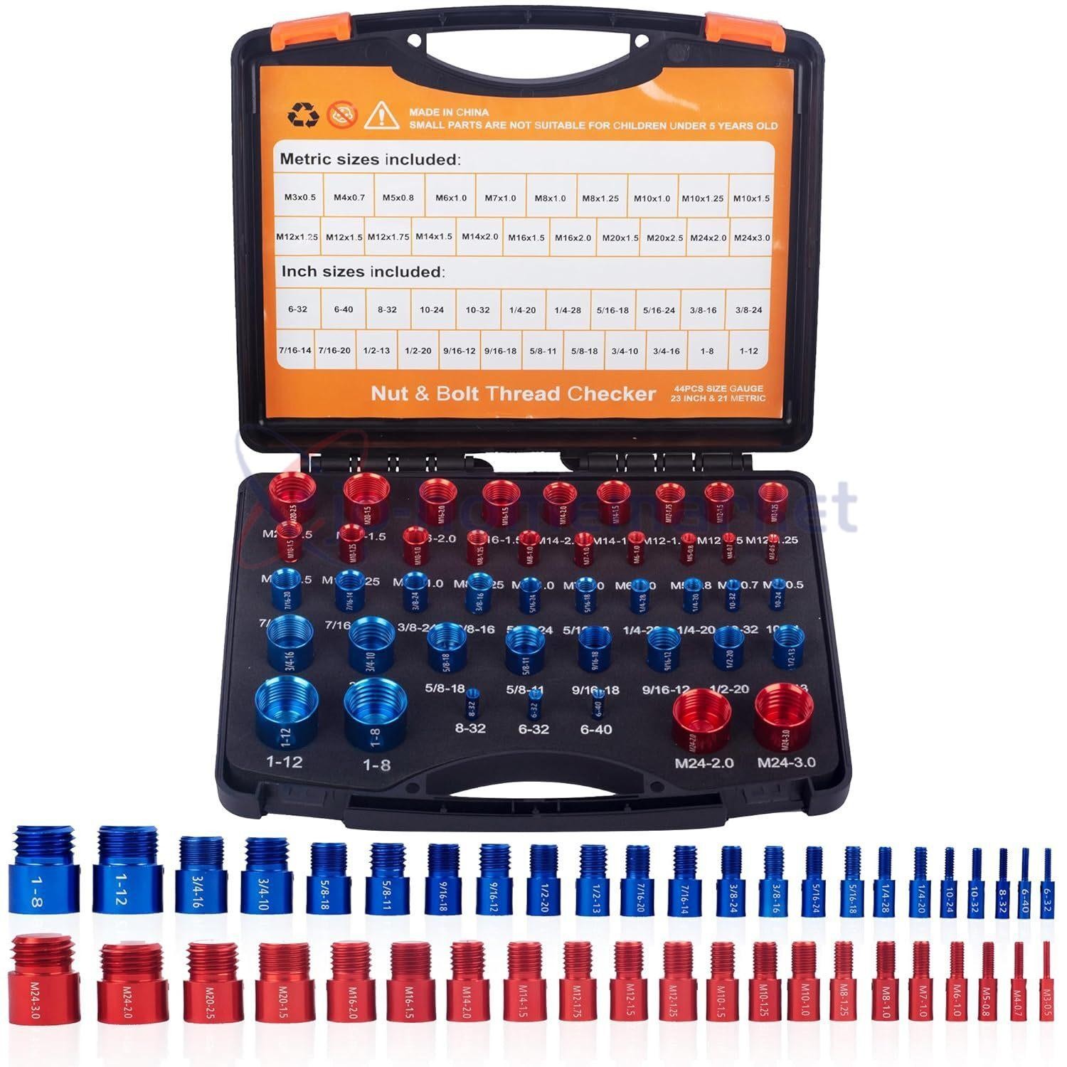 44pcs Inch & Metric Nut & Bolt Thread Checker Gauge Set