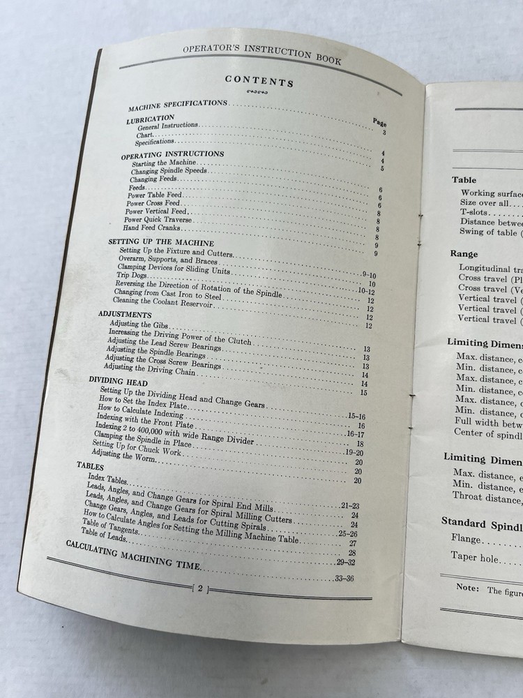 Cincinnati M-Type Milling Machines Operator's Instruction Book