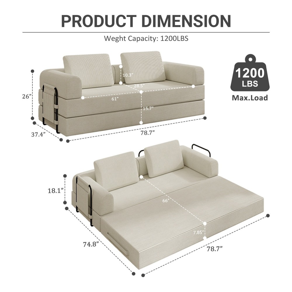 Modern Compression Sofa Folding Sleeper Sofa Bed Floor Couch with Sturdy Frame