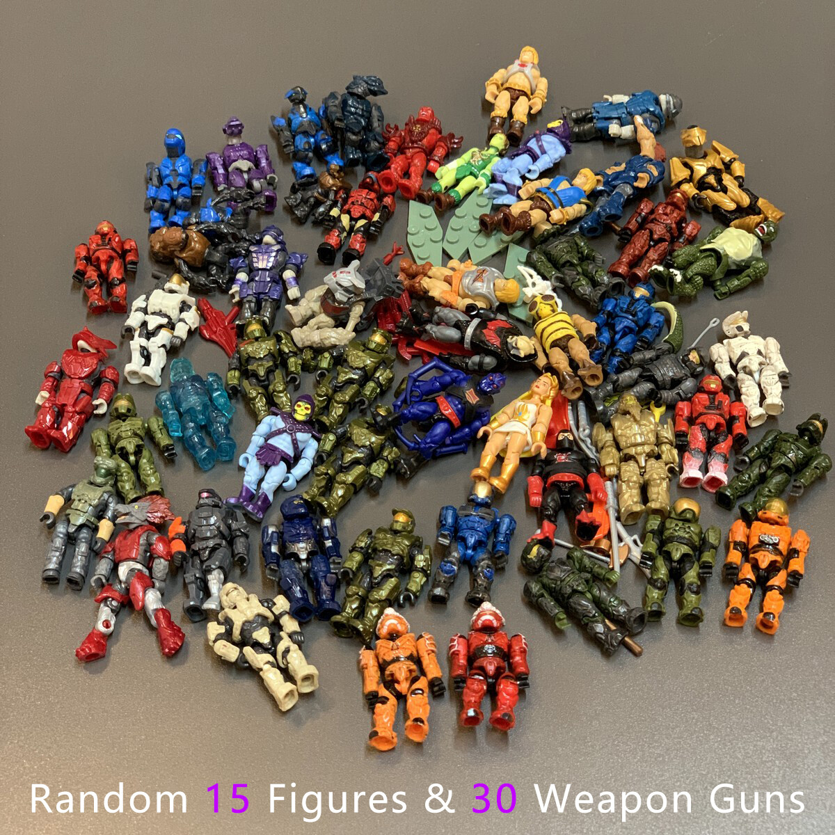 Random 45Pcs (15 Figures +30 Gun) HALO Mega Bloks CONSTRUX Unsc Elite SPARTAN #A