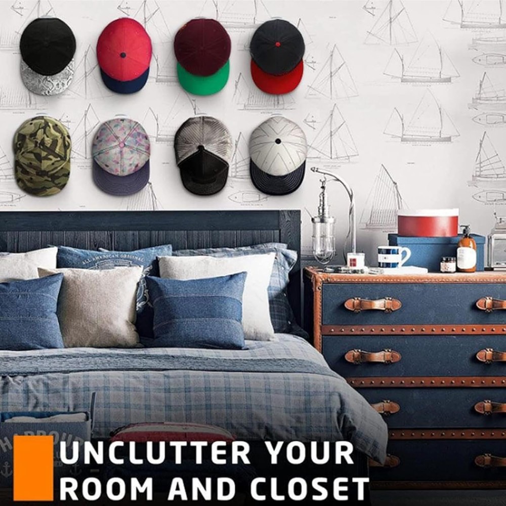 24 Pack Adhesive Hat Hooks for Wall，Hat Rack Baseball Caps, Black