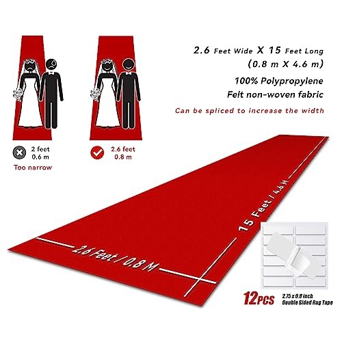Red Carpet Runner for Party, 2.6X15 ft, 130 GSM Felt Non-Woven Fabric,