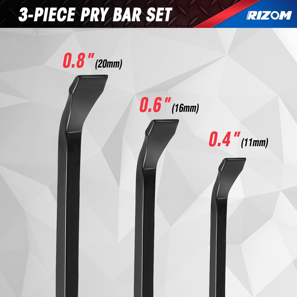 Pry Bar Set 3-PC Strike Cap Handle Angled Tip Prying Lifting Pulling Objects
