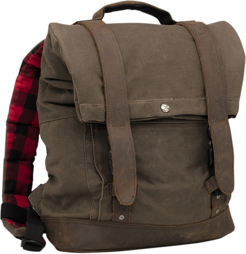 Burly Brand Dark Oak Waxed Cotton Canvas Leather Universal Roll Top Back Pack