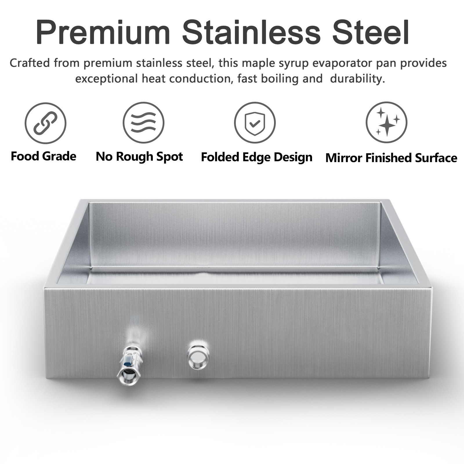 Minneer 304 Stainless Steel Maple Syrup Evaporator Pan W/Valve For Home Outdoor