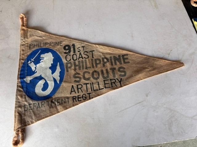 WWII 91 ST COAST ARTILLERY REGT PHILIPPINE DIVISION SCOUTS BATAAN PENNET   FLAG
