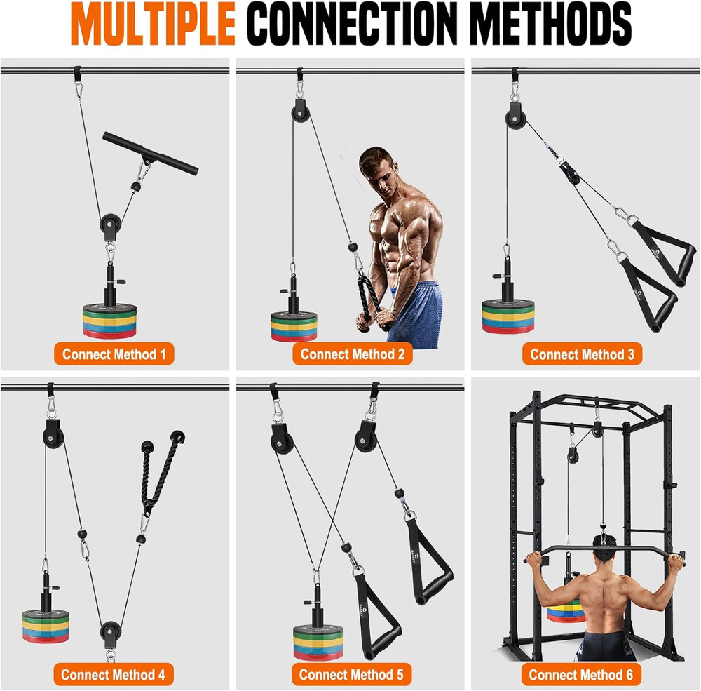 Weight Cable Pulley System Gym, Upgraded Cable Pulley Attachments for LAT Pull D