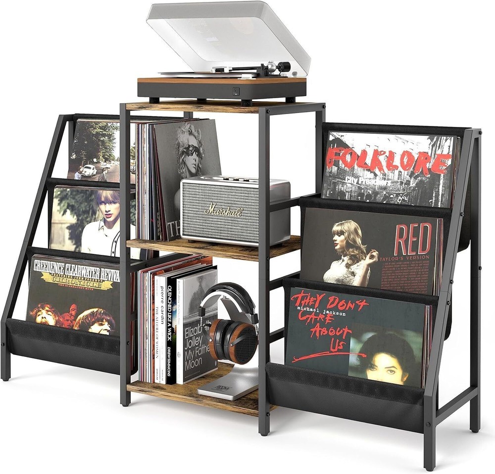 Record Player Stand Vinyl Storage Turntable Table Double 3-layer Display Shelves