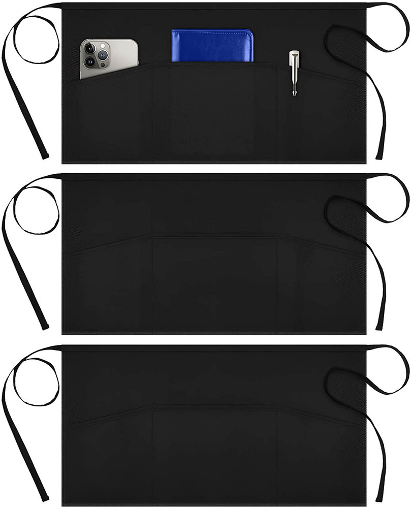 Syntus 3 Pack Server Aprons with 3 Pockets, Waterdrop Resistant Waitress