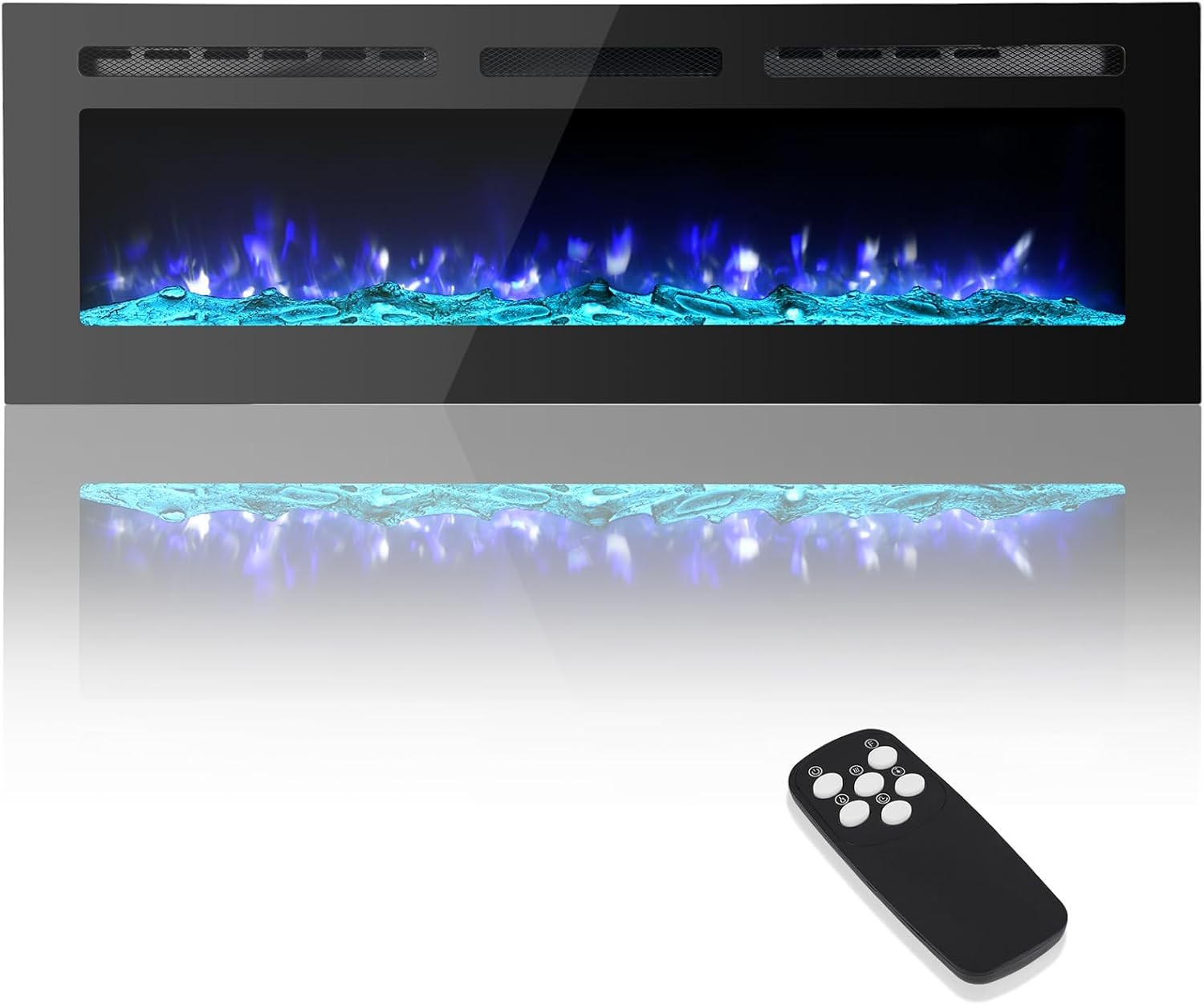 60Inch Electric Fireplace Recessed Wall Mounted Heater W/ Adjustable Flame Color