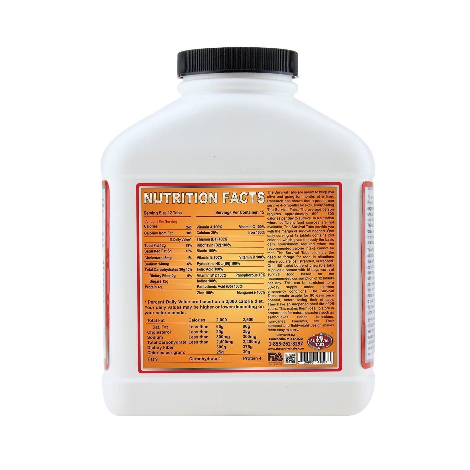 Hurricane Survival Food  Survival Tabs 180 tabs Chocolate flavor