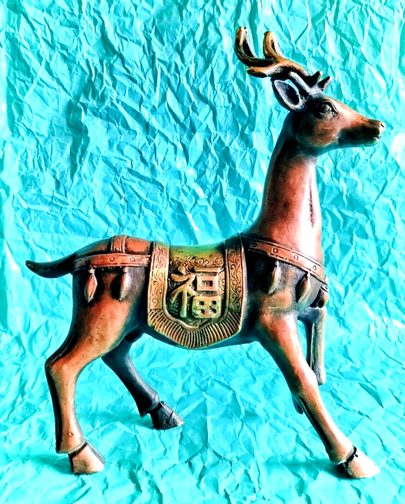 Antique Solid Copper Gilt Chinese Deer Statue