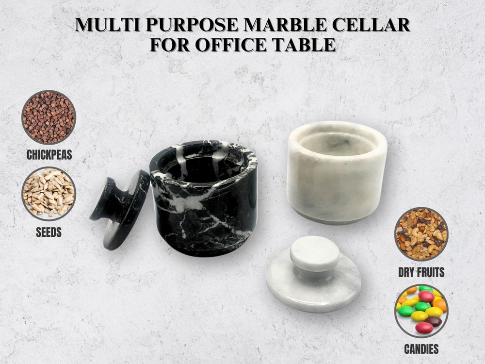 Premium Marble Salt Container Set 2 Pack with Lid 3.5oz