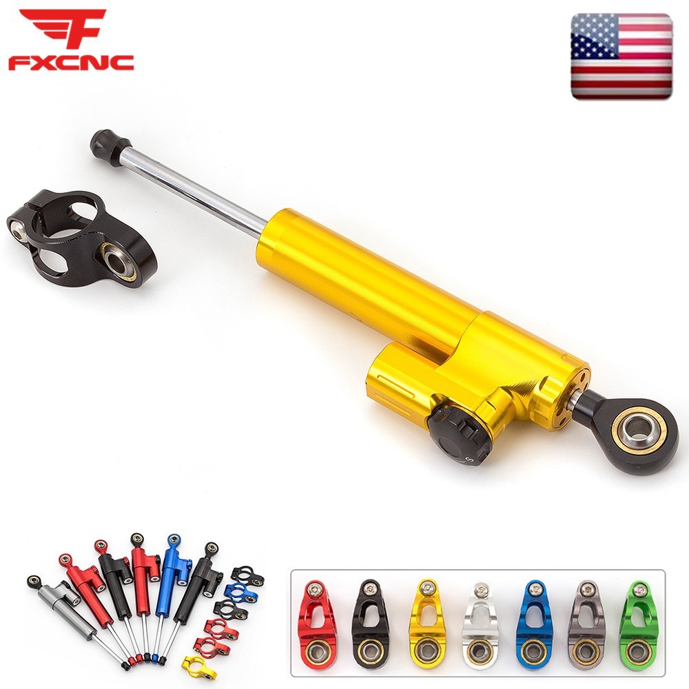 FXCNC 255MM Steering Damper Stabilizer Reversed Shock Universal Adjustable Gold