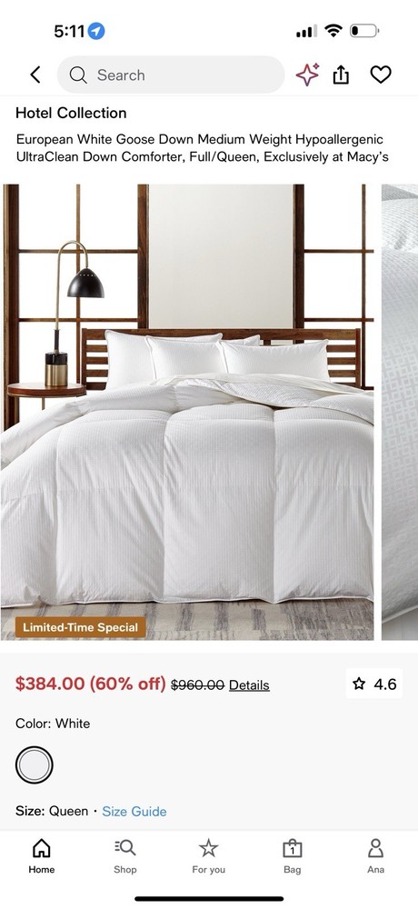 Hotel Collection Goose Down Medium Weight Full/Queen $960