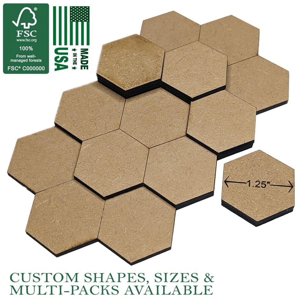 19-Tile Star Multi-Hex 1.25" / 30mm MDF Bases TTRPG Scenery, BattleTech