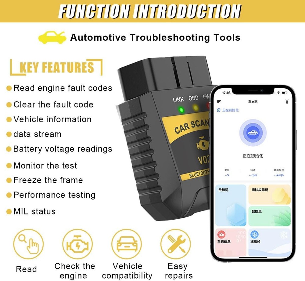 OBD2 Scanner Reader, Car Code Reader Connect to Phone, Auto Diagnostic Scan Tool