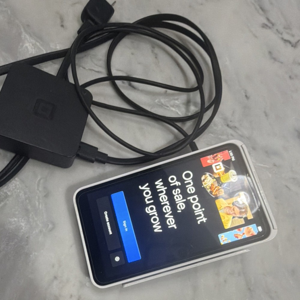 Square POS Terminal with Card Reader, Power Adapter, and Cable
