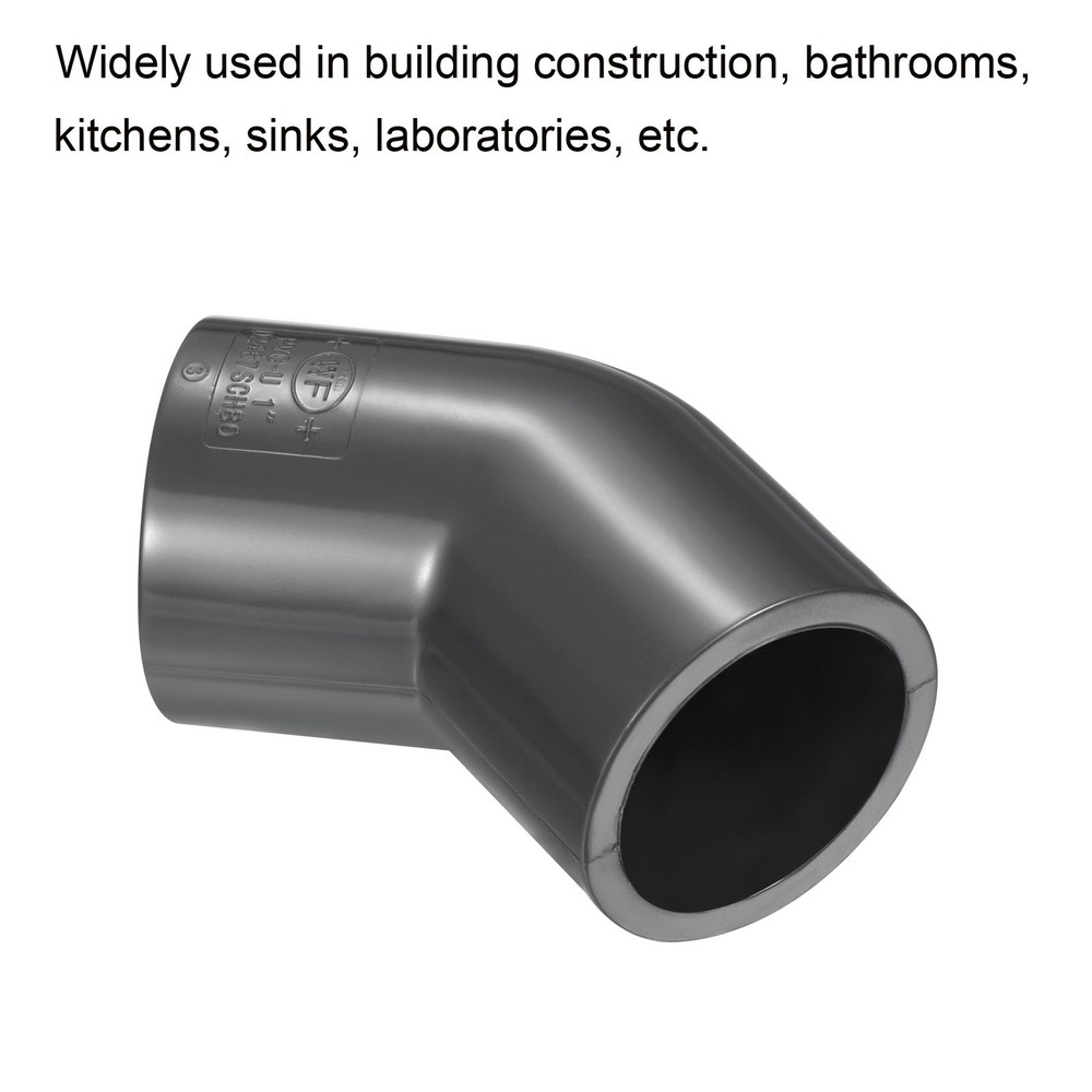 2pcs SCH80 1" Socket UPVC Pipe Fitting Elbow 45 Degree Adapter Connector Gray